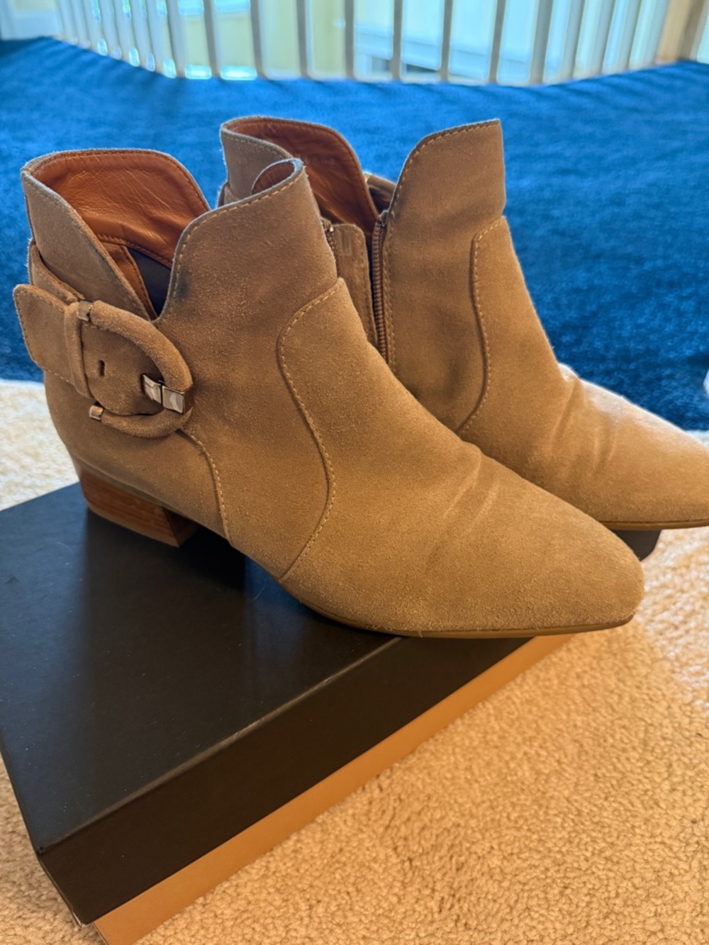Aquatalia Tan Suede Ankle Booties with Side Buckle